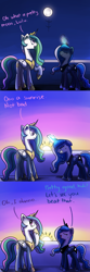 Size: 1200x3600 | Tagged: safe, artist:anticular, princess celestia, princess luna, alicorn, pony, :t, ask sunshine and moonbeams, blushing, comic, description is artwork too, do you even lift, duo, duo female, eyes closed, female, floppy ears, frown, gritted teeth, magic, mare, meme, moon work, open mouth, peytral, raised hoof, smiling, smirk, sun work, sweat