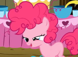 Size: 595x440 | Tagged: safe, screencap, pinkie pie, earth pony, pony, the cutie mark chronicles, faic, filly, foal, kinky, lidded eyes, messy mane, solo