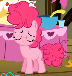 Size: 300x317 | Tagged: safe, screencap, pinkie pie, earth pony, pony, the cutie mark chronicles, eyes closed, filly, foal, messy mane, sad, solo