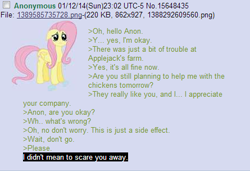 Size: 445x304 | Tagged: safe, fluttershy, /mlp/, 4chan, anon in equestria, feels, flutterbat, greentext, rejection, rejection is magic, sad, text