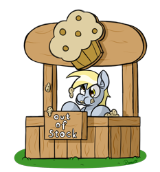 Size: 1400x1500 | Tagged: safe, artist:ramott, derpy hooves, pegasus, pony, female, kiosk, mare, muffin, simple background, solo, that pony sure does love muffins, transparent background