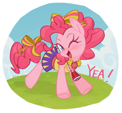 Size: 700x646 | Tagged: safe, artist:qpqp, pinkie pie, earth pony, pony, cheerleader, clothes, cute, diapinkes, female, mare, one eye closed, open mouth, pom pom, skirt, solo, tanktop, wink