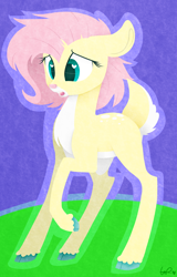 Size: 1828x2858 | Tagged: safe, artist:shyshyoctavia, fluttershy, deer, deerified, flutterdeer, raised hoof, solo, species swap, wingding eyes