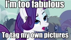 Size: 640x362 | Tagged: safe, edit, edited screencap, screencap, candy mane, coco crusoe, doctor whooves, rainbowshine, rarity, pony, unicorn, boast busters, image macro, meme, meta, open mouth, reaction image, smug, solo focus