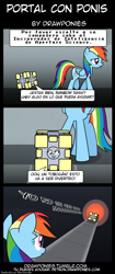 Size: 850x2020 | Tagged: safe, artist:drawponies, derpy hooves, rainbow dash, pegasus, pony, comic, female, mare, portal (valve), spanish, translation, translator:the-luna-fan