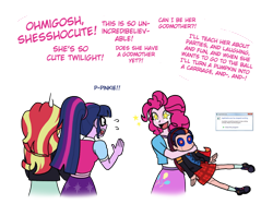 Size: 724x542 | Tagged: safe, artist:crydius, pinkie pie, sci-twi, sunset shimmer, twilight sparkle, oc, oc:gamma, equestria girls, android, application, blue screen of death, cinderella, clothes, converse, crossover, cute, cutie mark, error, female, hug, lesbian, magical lesbian spawn, meet gamma, mercy, notification, offspring, parent:sci-twi, parent:sunset shimmer, parent:twilight sparkle, parents:scitwishimmer, parents:sunsetsparkle, scientific lesbian spawn, scitwishimmer, shipping, shoes, simple background, skirt, starry eyes, sunsetsparkle, this will end in parties, transparent background, windows, wingding eyes