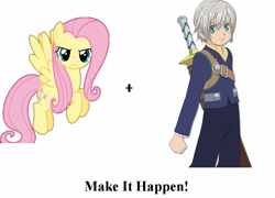 Size: 1241x892 | Tagged: safe, fluttershy, pegasus, pony, crossover, exploitable meme, luca milda, make it happen, meme, tales of innocence, tales of series