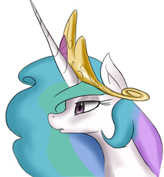 Size: 828x892 | Tagged: safe, artist:zev, princess celestia, alicorn, pony, bust, crown, female, horn, mare, multicolored mane, solo, white coat