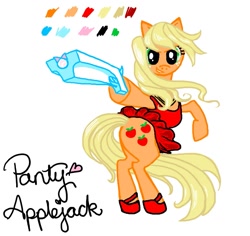 Size: 1393x1314 | Tagged: safe, artist:rsvpixie, applejack, earth pony, pony, anarchy panty, bipedal, clothes, crossover, dress, gun, panty and stocking with garterbelt, solo