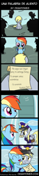 Size: 850x3763 | Tagged: safe, artist:drawponies, derpy hooves, rainbow dash, pegasus, pony, bullying, comic, crying, cute, daaaaaaaaaaaw, dashabetes, derpabetes, feels, filly, filly derpy, filly rainbow dash, heartwarming, hnnng, hug, mail, mailmare, spanish, translation, translator:the-luna-fan