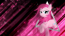 Size: 1920x1080 | Tagged: safe, artist:mithandir730, artist:quasdar, pinkie pie, earth pony, pony, pinkamena diane pie, smiling, solo, triangle, vector, wallpaper, windswept mane