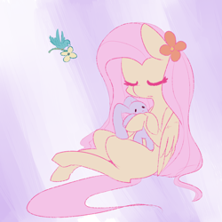 Size: 1000x1000 | Tagged: safe, artist:pegacornss, fluttershy, bird, pegasus, pony, flower, solo