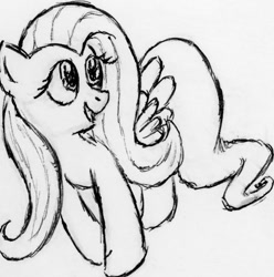 Size: 762x768 | Tagged: safe, artist:benrusk, fluttershy, pegasus, pony, monochrome, sketch, solo, traditional art