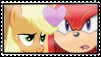 Size: 101x57 | Tagged: safe, artist:tehnotsosupahgirl, applejack, earth pony, pony, appleknux, crossover, crossover shipping, deviantart stamp, female, heart, interspecies, knuckles the echidna, love, male, shipping, sonic the hedgehog (series), stamp, straight