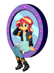 Size: 900x1207 | Tagged: safe, artist:neku91, sunset shimmer, equestria girls, mirror magic, spoiler:eqg specials, boots, clothes, cute, female, jacket, leather jacket, mirror, shimmerbetes, shoes, watermark