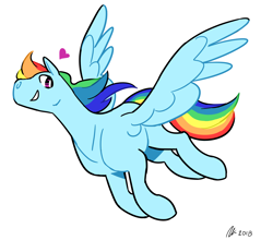 Size: 1600x1479 | Tagged: safe, artist:rwl, derpibooru import, rainbow dash, pegasus, pony, flying, heart, simple background, solo, white background