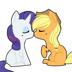 Size: 1000x1000 | Tagged: safe, artist:pegacornss, applejack, rarity, earth pony, pony, unicorn, female, kissing, lesbian, rarijack, shipping