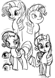 Size: 595x841 | Tagged: safe, artist:itimu_, rarity, pony, unicorn, monochrome, pixiv, sketch, solo