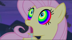 Size: 1280x720 | Tagged: safe, edit, fluttershy, pegasus, pony, bats!, drool, eyes, hypnosis, open mouth, solo