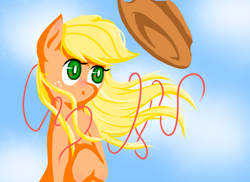 Size: 1100x800 | Tagged: safe, artist:lourita-shine, applejack, earth pony, pony, hat, loose hair, solo