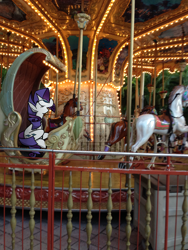 Size: 1024x1365 | Tagged: safe, artist:cinnamonsand, rarity, carousel, irl, photo, ponies in real life, watermark