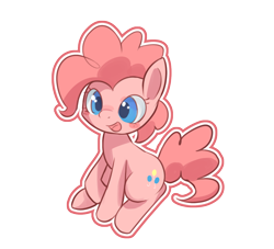 Size: 1470x1332 | Tagged: safe, artist:apricolor, pinkie pie, earth pony, pony, blushing, cute, diapinkes, female, mare, open mouth, outline, pixiv, simple background, sitting, solo, transparent background