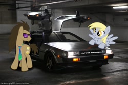 Size: 1095x730 | Tagged: safe, derpy hooves, doctor whooves, pegasus, pony, delorean, dmc, female, mare, solo