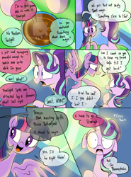 Size: 900x1214 | Tagged: safe, artist:emositecc, starlight glimmer, twilight sparkle, twilight sparkle (alicorn), alicorn, pony, unicorn, comic:empty halls, coffee, comic, dialogue, duo, fear of ghosts, female, floppy ears, mare, offscreen character, phasmophobia