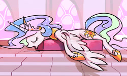 Size: 1920x1152 | Tagged: safe, artist:gsphere, princess celestia, alicorn, pony, cute, cutelestia, drool, eyes closed, female, majestic as fuck, mare, morerestia, open mouth, prone, sleeping, solo, spread wings, tongue out