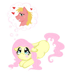 Size: 425x456 | Tagged: safe, artist:lydia-grace, big macintosh, fluttershy, earth pony, pegasus, pony, :3, blushing, dream, fluttermac, male, shipping, stallion, straight