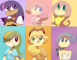 Size: 2300x1800 | Tagged: safe, artist:yummisweets, derpibooru import, applejack, fluttershy, pinkie pie, rainbow dash, rarity, twilight sparkle, human, clothes, humane six, humanized, mane six, sweater, sweatershy