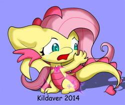 Size: 932x784 | Tagged: safe, artist:kildaver, fluttershy, chibi, crying, dragoness, flutterdragon, magic, solo, species swap, transformation