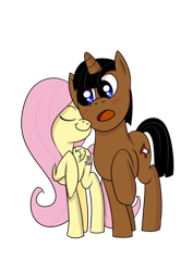 Size: 500x707 | Tagged: safe, artist:catfood-mcfly, fluttershy, oc, pegasus, pony, unicorn, duo, duo female, female, mare