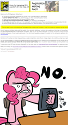 Size: 937x1704 | Tagged: safe, artist:ocarina0ftimelord, fluttershy, pinkie pie, posey, earth pony, pegasus, pony, comic con, computer, epic fail, meme, no, reaction image, san diego comic con, the gutters