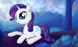 Size: 1000x600 | Tagged: safe, artist:nunitko, rarity, pony, unicorn, female, mare, prone, smiling, solo