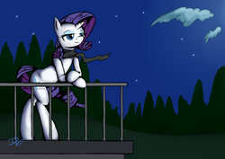 Size: 1744x1233 | Tagged: safe, artist:danli69, rarity, pony, unicorn, clothes, night, scarf, solo