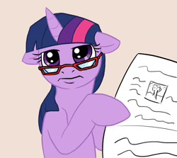 Size: 631x564 | Tagged: safe, artist:apple-707, artist:c0nker, derpibooru import, twilight sparkle, pony, unicorn, female, floppy ears, glasses, implied facehoof, implied facepalm, mare, newspaper, reaction image, simple background, solo, tommy lee jones