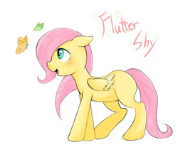 Size: 800x708 | Tagged: safe, artist:mmknrnr, fluttershy, butterfly, pegasus, pony, filly, solo, younger