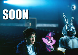 Size: 800x560 | Tagged: safe, derpibooru import, edit, twilight sparkle, donnie darko, soon