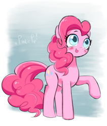 Size: 700x831 | Tagged: safe, artist:mariponihoney, pinkie pie, earth pony, pony, blushing, colored pupils, cute, diapinkes, female, mare, open mouth, raised hoof, smiling, solo