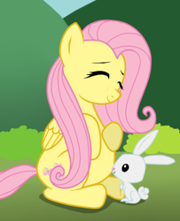 Size: 500x617 | Tagged: safe, artist:mo0onbabi, angel bunny, fluttershy, pegasus, pony, female, mare, pregnant