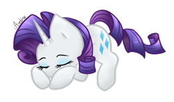 Size: 1024x601 | Tagged: safe, artist:avelineh, rarity, pony, unicorn, female, mare, purple mane, sleeping, solo, white coat