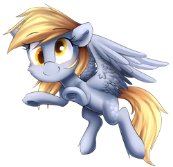 Size: 1740x1675 | Tagged: safe, artist:meotashie, derpy hooves, pegasus, pony, ear fluff, female, fluffy, mare, simple background, smiling, solo, spread wings, transparent background, underhoof