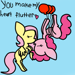 Size: 900x900 | Tagged: safe, artist:jolteongirl, fluttershy, pinkie pie, earth pony, pegasus, pony, balloon, female, flutterpie, lesbian, shipping, then watch her balloons lift her up to the sky, valentine