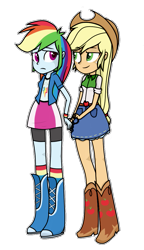 Size: 627x1091 | Tagged: dead source, safe, artist:nintendash, derpibooru import, applejack, rainbow dash, equestria girls, appledash, arrested, cuffs, female, lesbian, prisoner rd, shipping