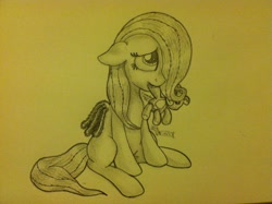 Size: 1024x765 | Tagged: safe, artist:inurantchan, fluttershy, pegasus, pony, filly, mouth hold, solo, teddy bear, traditional art, younger