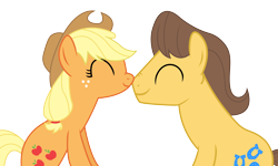 Size: 4000x2400 | Tagged: safe, artist:rainbowderp98, applejack, caramel, earth pony, pony, .ai available, carajack, female, male, nuzzling, shipping, straight, svg