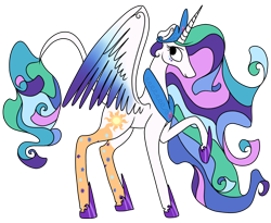 Size: 1100x900 | Tagged: safe, artist:tinyfeather, princess celestia, alicorn, pony, female, mare, rainbow power, rainbow power-ified, simple background, solo, transparent background