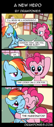 Size: 850x2000 | Tagged: safe, artist:drawponies, derpibooru import, pinkie pie, rainbow dash, earth pony, pegasus, pony, comforting, comic, cute, daaaaaaaaaaaw, depressed, duo, eyes closed, feels, frown, glowing eyes, happy, hug, looking down, open mouth, reference, sad, sitting, smiling, squishy, terminator, wink, wonderbolts