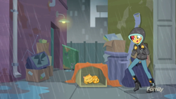 Size: 1920x1080 | Tagged: safe, screencap, sunset shimmer, cat, eqg summertime shorts, equestria girls, monday blues, clothes, hoodie, rain